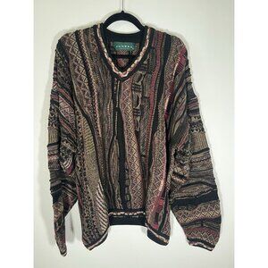 Vintage Tundra 3D textured vneck sweater Canada XL hip hop Biggie Grandpa 90s
